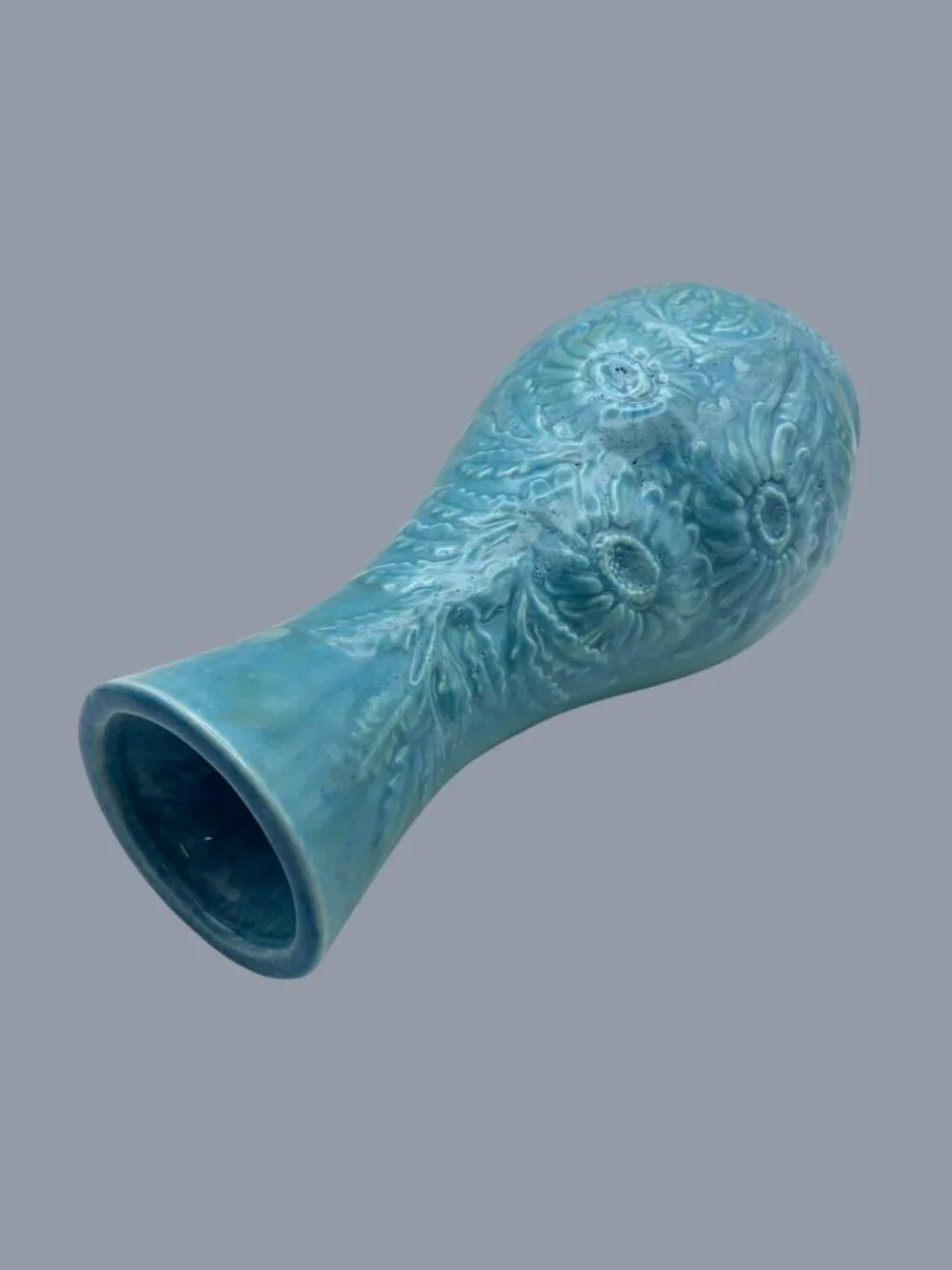 VTG Holland Mold Floral Art Pottery Vase Signed MSB – Blue Relief Flower Vase